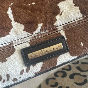 House of Harlow Brown and White Cow Hide Tote Bag Western